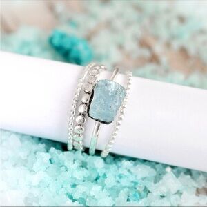 Sterling Silver Stackable Ring set raw Aquamarine size 6 gorgeous!!